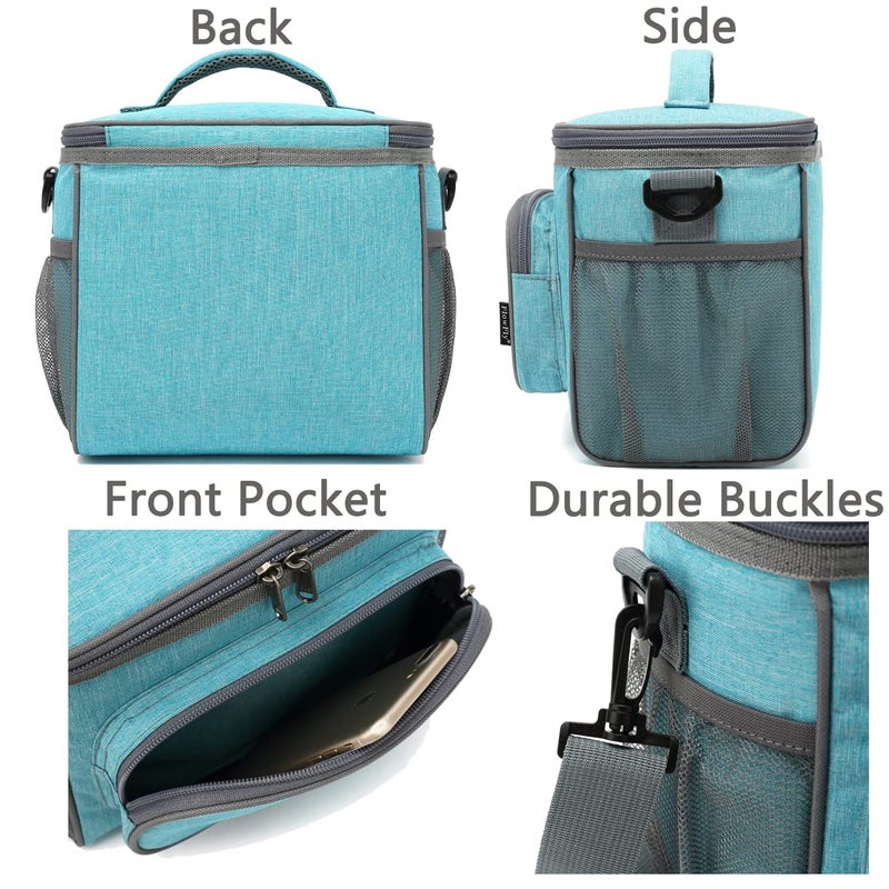 FlowFly Insulated Reusable Lunch Bag Adult Large Lunch Box for Women and Men with Adjustable Shoulder Strap,Front Zipper Pocket and Dual Large Mesh Side Pockets,SeaBlue - Image 5